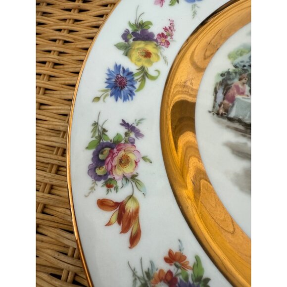 Vintage 50's Portrait Plate Victorian Woman Floral Gold Trim 10.5" - Picture 11 of 12